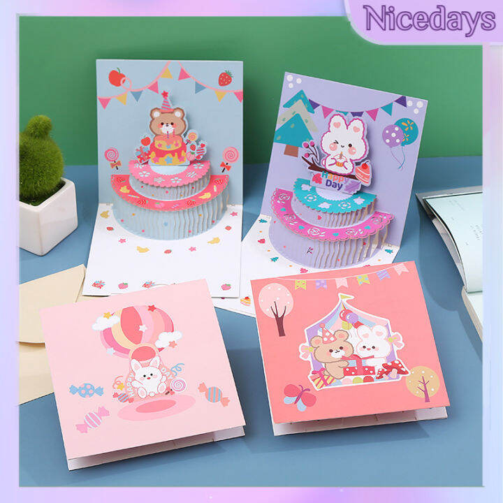 Nicedays🍒 Kartu ucapan kue ulang tahun tiga dimensi kartu ucapan hewan
