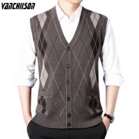 【YP】 Masculino colete de malha sem mangas camisola argyle cardigan casaco grosso para outono inverno botões baixo v pescoço bolsos casuais 0016512