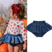 1-4 Years Baby Kids Girls Denim Shorts Elastic Waist Pleated Solid Summer Skirt Shorts For Girls Casual Daily Mini Pants