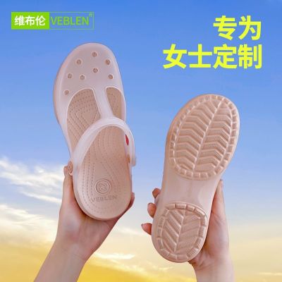 Veblen hole hole shoes female summer new baotou flat beach jelly antiskid thick soles slippers sandals the seaTH