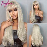 Light Ash Blonde Cosplay Synthetic Wigs with Bangs Long Loose Wave Lolita Hair Wig for White Women Natural Daily Heat Resistant