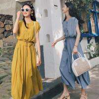 Ai Hasna 2023 Women Korean style causal chiffon dress Plain sleeveless Scoop-neck bandage shift dress