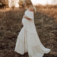 【DT】hot！ Pregnancy Boho Shouldless Floral Photogrpahy Maternity Gown Dresses for Photo Shoot