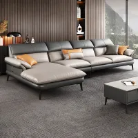 RCozy Life โซฟา Genuine Leather Sofa L-Shape Solid Wood Combination Modern Simple Luxury for Living Room-R1012(Grey)