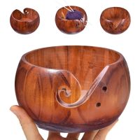 【CW】✈  Yarn Storage Bowl Holder Rosewood Knitting Wool Basket Round with Holes Crochet Organizer