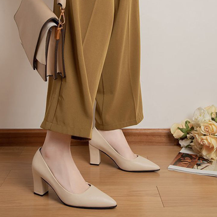 kaidewemak-ส่งจากไทย-รองเท้าส้นสูงผู้หญิงส้นแหลมกริชส้นสูงรุ่นเกาหลีสีดำทั้งหมดตรงกับรองเท้าหนังเซ็กซี่