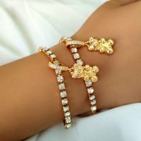 Cute Korean Metal Bear CZ Charm Rhinestone Tennis Bracelet For Women Bling Crystal Cartoon Bear Bracelet Fashion Hand Jewelry