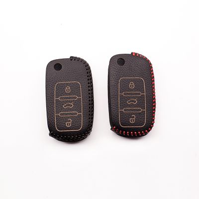 ∋﹉✤ High quality hand stitched leather car key bag for Volkswagen Jetta Tiguan Passat POLO Golf For Skoda A5 3button button cover