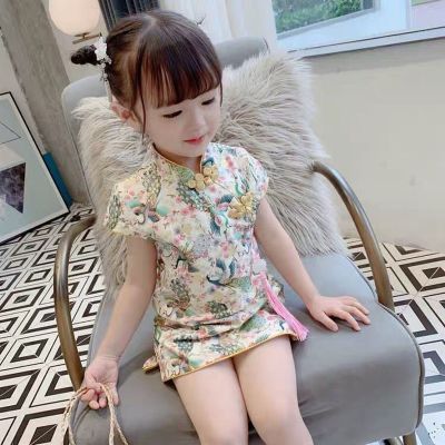 2021 Chinese New Year Girls Children Slim Cheongsam Dress Princess Dress Chinese Style Girl Dress