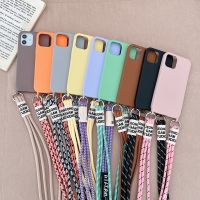 Qiqi เคสแบบนิ่มที่เป็นซิลิโคนเหลวสายคล้องพาดลำตัวแฟชั่น,สำหรับ iPhone 13 12 MiNi 11 Pro Max XS XR X 8 7 Plus SE 3ฝาครอบสายสร้อยคอ