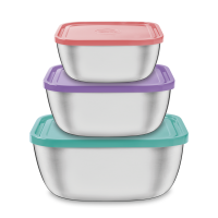 Tramontina Freezinox square stainless steel container set with multicolored plastic lid, 3 pieces