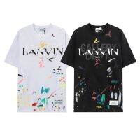 แบรนด์แฟชั่นข้ามพรมแดน Langfan lanvin แขนสั้นพิมพ์ลายกราฟฟิตีมือวาดตัวอักษรหมึกสาด T เสื้อยืดชายหญิงอินเทรนด์