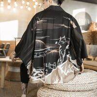 【Apr】 2022 summer new Chinese style youth Taoist clothing mens cardigan cotton linen kimono half-sleeved top cape three-quarter sleeves