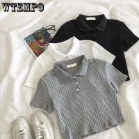 WTEMPO เสื้อโปโลคอปกผู้หญิง,เสื้อเสื้อยืดแฟชั่นหญิงแขนสั้นผู้หญิงเข้ารูปพอดีกระดุมทีเกาหลีฮาราจูกุแนวสตรีท