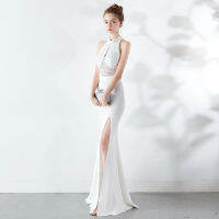 New banquet dress elegant French host dress girls day party adult gift dress Fishtail Halter Wedding Party Evening Dress