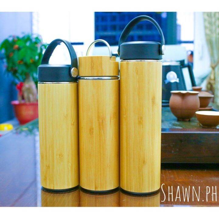 550ML Bamboo Tumbler Vacuum Double-Walled 304 Stainless Steel Flask  W/Strainer Wood Bottle