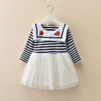 [In Stock] Navy Style Striped Girls Spring And Autumn Dresses Children S Clothing Little Girls Fashion Skirts Baby Princess Dresses Striped Yarn Skirts