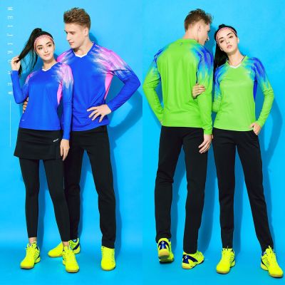﹍┇ New quick-drying autumn and winter large size badminton suit long-sleeved suit mens trousers volleyball tennis fake two-piece sports culottes women