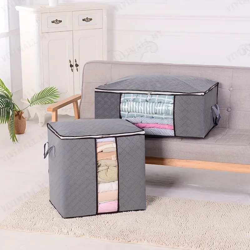 1pc, Blanket Storage Bags With Zipper, Foldable Comforter Storage Bag,  Large Organizers For Blankets, Pillow, Quilts, Linen, Storage Containers