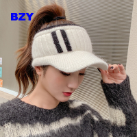 BZY ผู้หญิงที่ว่างเปล่าด้านบนถักหมวกเบสบอลฤดูใบไม้ร่วงที่อบอุ่นสบายๆ Visor หมวกกลางแจ้งจักรยานกีฬาถักหมวกหมวกหมวกผมหางม้า