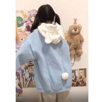 ✼☸✸Japanese hooded bunny ear sweater. Students sweet autumn and winter jackets. Soft girl cute plus velvet jacket. A se