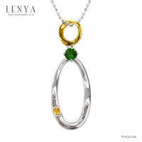 Lenya Jewelry  จี้ดีไซน์น่ารัก ประดับพลอยโครมไดออฟไซด์ (Chrome Diopside) และออเร้นจ์ แซฟไฟร์ (Orange Sapphire) ตัวเรือนเงินแท้ชุบสีแบบทูโทน ชุบทองคำขาวและทองคำแท้