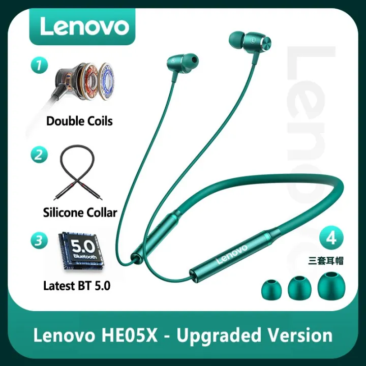 Lenovo Bluetooth Earphones HE05 Wireless Earbuds Magnetic Neckband ...