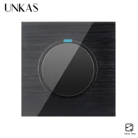 UNKAS Luxury 1 Gang 2 Way Random Click On / Off Wall Light Switch With LED Indicator Black Aluminum Metal Panel