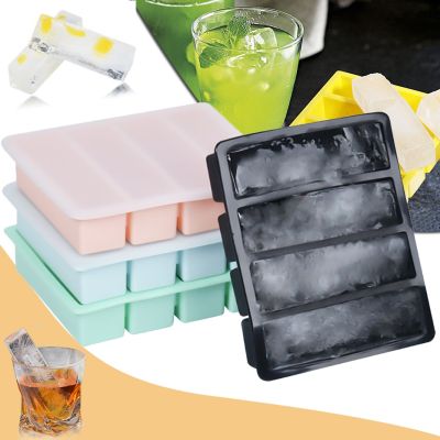 Large Collins Ice Cube Tray with Lid for Whisky Cocktail Bottles Beverage Soap Bar 4 Cavities Rectangle Silicone Ice Cube Mold Ice Maker Ice Cream Mou