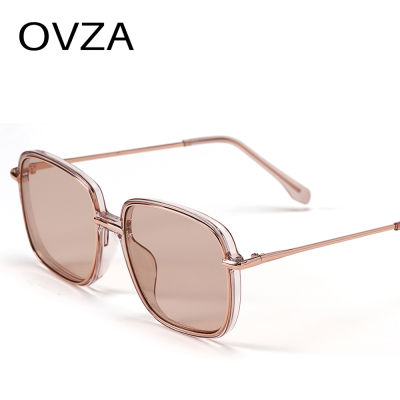 OVZA แว่นกันแดดทรงสี่เหลี่ยมขนาดใหญ่แฟชั่นสำหรับผู้หญิง,แว่นตาไล่ระดับสีสำหรับผู้ชายปี UV400สีน้ำตาล S9024