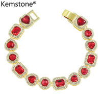 Kemstone Hip Hop Red Zircon Gold Silver Plated Male Link Tennis Bracelet Jewelry Gift