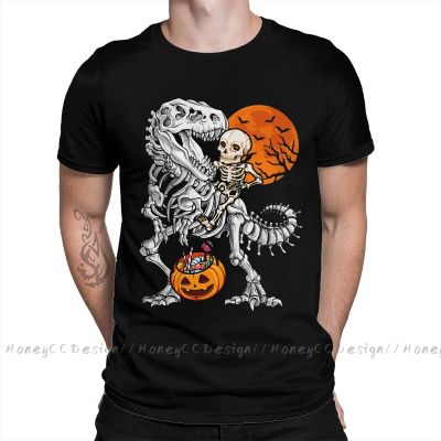 Shirt Men Clothing Halloween Skeleton Dinosaur T-Shirt Skeleton Riding Dinosaur Black Fashion Unisex Short Sleeve Tshirt Loose