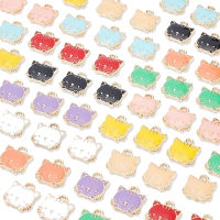 60Pcs 10 Colors Eco-Friendly Zinc Alloy Pendants with Enamel Cat Shape Cadmium Free &amp; Nickel Free &amp; Lead Free Mixed Color 15x13x3mm Hole: 2mm 6pcs/color