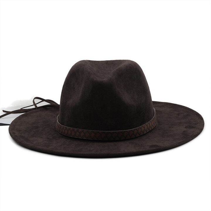 สีทึบหนังนิ่ม-fedoras-ปานามาหมวกรู้สึกหมวกสําหรับชายแจ๊สหมวกคาวบอยสําหรับผู้หญิงและผู้ชายฤดูหนาวหมวกปีกกว้างหมวก