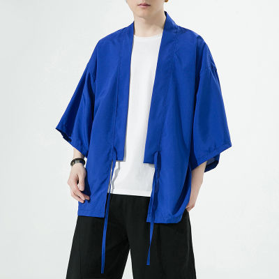 2023 Lelaki Musim Panas เสื้อกิโมโนคาร์ดิแกน Jepun Lelaki Samurai Kostum Jubah Longgar Obi Lelaki Yukata Jaket Streetwear Pakaian Asia.