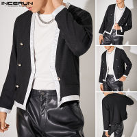 Beehoo INCERUN Mens Long Sleeve V Neck Cardigan Coats Casual Holiday Open Front Jacket Outwear (สไตล์ตะวันตก)