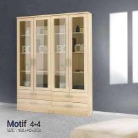 ตู้โชว์กระจก MOTIF 160 Cm // MODEL : MT-4+4 ดีไซน์สวยหรู สไตล์เกาหลี 4 ประตูบานเปิด 4 ลิ้นชัก สินค้ายอดนิยมขายดี แข็งแรงทนทาน ขนาด 160x40x200 Cm