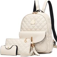 3Pcs Leather Backpack Purse Womens Simple Design Quilted Backpack Mini Backpack for Women Small Backpack