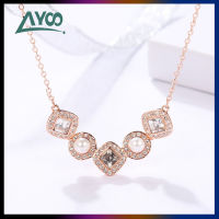 SWA Fashion Jewelry High Quality Charming Romantic V Shape Round Pearl Necklace Female Crystal Female Clavicle Chain Necklace