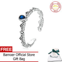 BAMOER แหวนลายวินเทจเงินแท้925-แหวนปรับ CZ สีน้ำเงินทรงหยดน้ำเครื่องประดับแฟชั่นสำหรับผู้หญิง SCR767