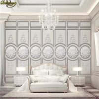 beibehang Custom European white plaster carved imitation wall panel wallpaper for walls 3 d 3d wall paper murals TV background