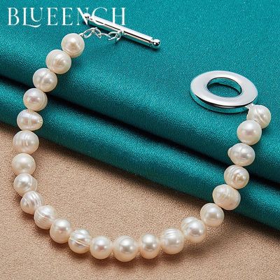 Blueench 925 Sterling Silver Pearl Chain OT Buckle Bracelet for Women Proposal Wedding Party Fashion Charm Jewelry