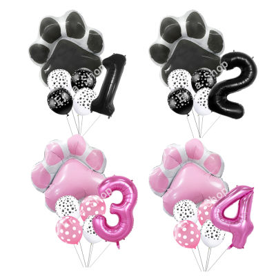 สัตว์ Lets Pawty Dog Cat Paw บอลลูนอลูมิเนียม 32 นิ้วสีชมพูสีดำ 1 2 3 4 ปีวันเกิด Party Decor บอลลูน Baby Shower-iewo9238