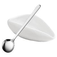 Coffee Bean Dosing Tray Ceramic Tea Scoop With Stainless Spoon White Cafe Powder Bowl Set For Matcha Home Kitchen Supplies Serving Utensils