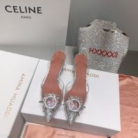 【high quality】original AminaMuaddiˉ 2023 new summer super hot ins fairy wind stiletto rhinestone sandals pointed toe transparent crystal high heels summer new style womens shoes slippers for women slides outside wear sandals for women