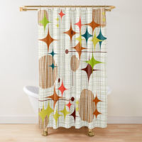 Eames Era Starbursts and Globes 3 Shower Curtain,R Mid Century Modern Abstract Pattern Waterproof Bathroom Shower Curtains