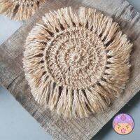 XIAO TUO Kitchen Boho Coaster ถักโบฮีเมียนทำจากเส้นเชือกปอกระเจา