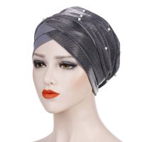 【CW】 Forehead Long-tailed Turban Caps Muslim Beading Headscarf for Female Hijab Bonnet Turbante Hat