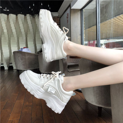 2021 Women Vulcanized Shoes Fashion Lace-up Flat Mid-heel Warm Shoes Increased Wear-resistant Casual Sports Shoes Size 43