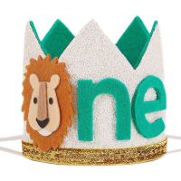 Lion One Year Old Felt Crown Jungle Safari Party Hat Gold Lace Wild One Lion Crown Kids Boys Happy 1st Birthday Party Decor